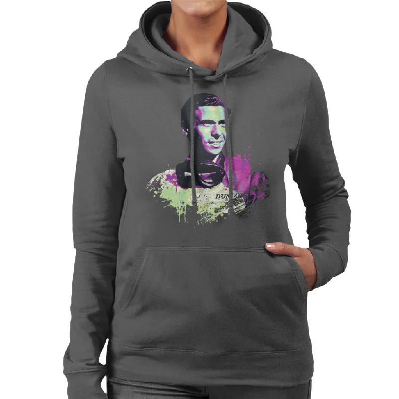 Motorsport Images Portrait Of Jim Clark Women's Hooded Sweatshirt Hoodie with Hem Contrast Bold Stylish