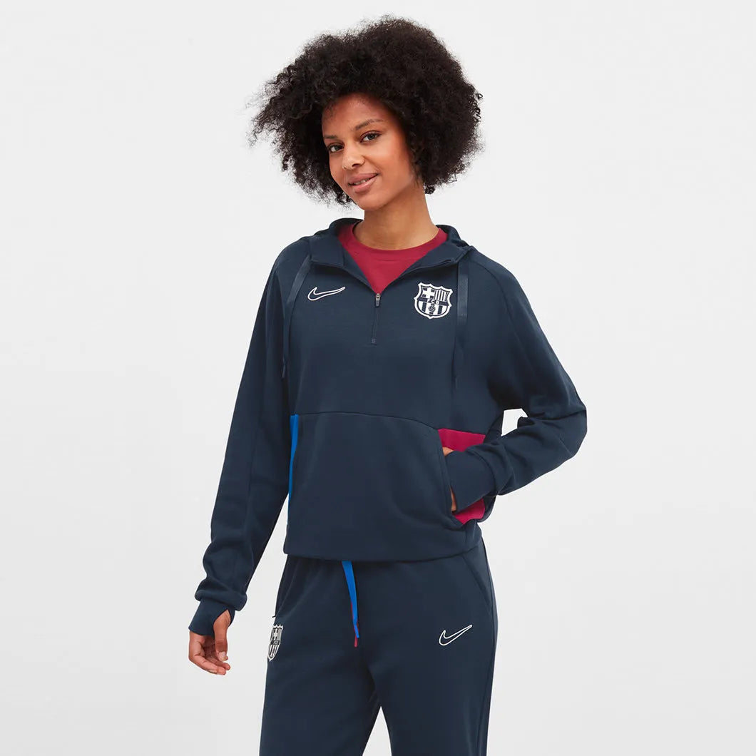 Nike 2021-22 Barcelona Fleece Travel Hoodie - Navy Hoodie with Set-In Sleeves Structured Classic