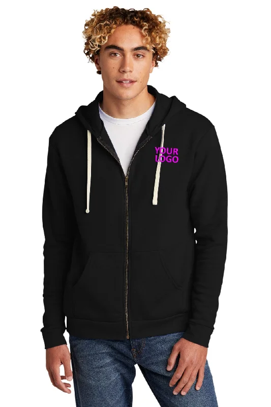 Next Level Unisex Beach Fleece Custom Zip Hoodies, Black Hoodie with Distressed Vintage Worn