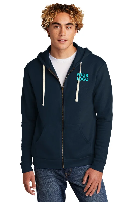 Next Level Unisex Beach Fleece Custom Zip Hoodies, Midnight Navy Hoodie with Crew Neck Simple Timeless