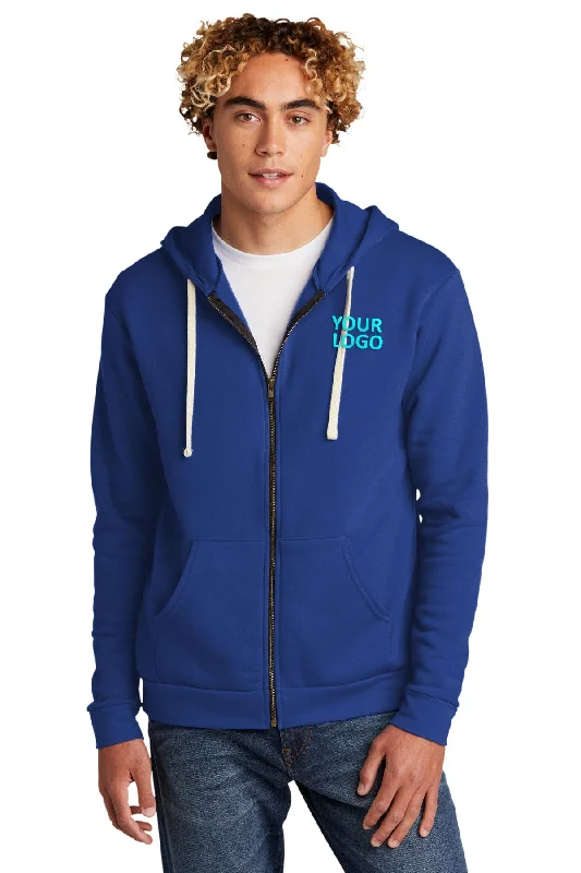 Next Level Unisex Beach Fleece Custom Zip Hoodies, Royal Hoodie with Button Placket Classic Preppy