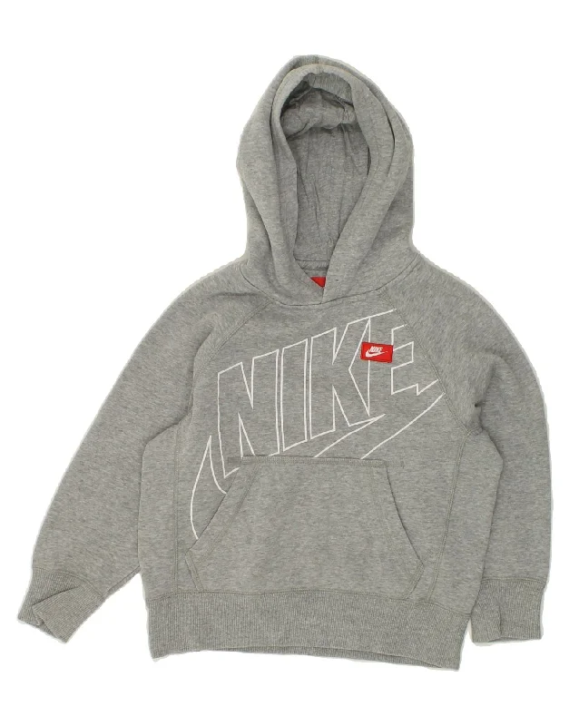 NIKE Boys Graphic Hoodie Jumper 6-7 Years XS Grey Cotton Hoodie with Button Placket Classic Preppy