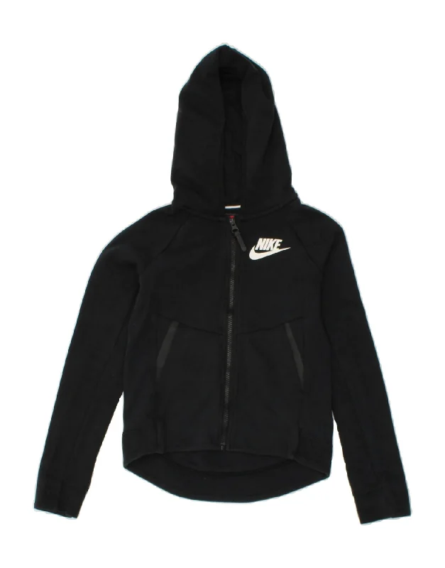 NIKE Boys Zip Hoodie Sweater 8-9 Years Small  Black Cotton Hoodie with Metallic Shiny Futuristic