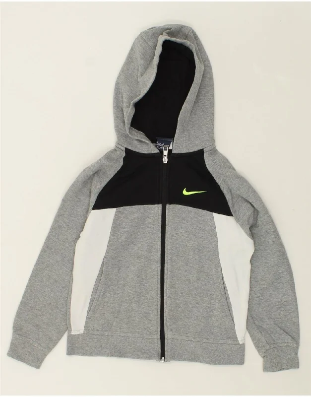 NIKE Boys Zip Hoodie Sweater 8-9 Years Small Grey Colourblock Cotton Hoodie with Batwing Sleeves Loose Dramatic