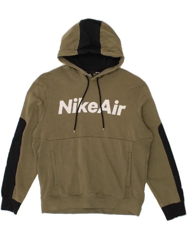 NIKE Mens Nike Air Graphic Hoodie Jumper Medium Khaki Colourblock Cotton Hoodie with Camouflage Military Edgy