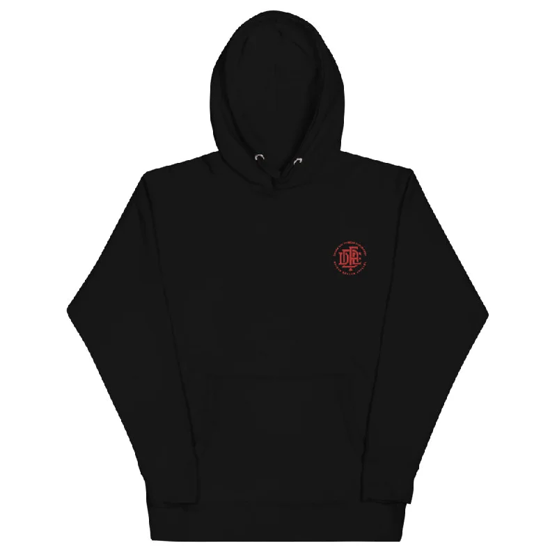 Premium Collection 'DDFE' Embroidered Black Hoodie Hoodie with Front Slit Layering Stylish