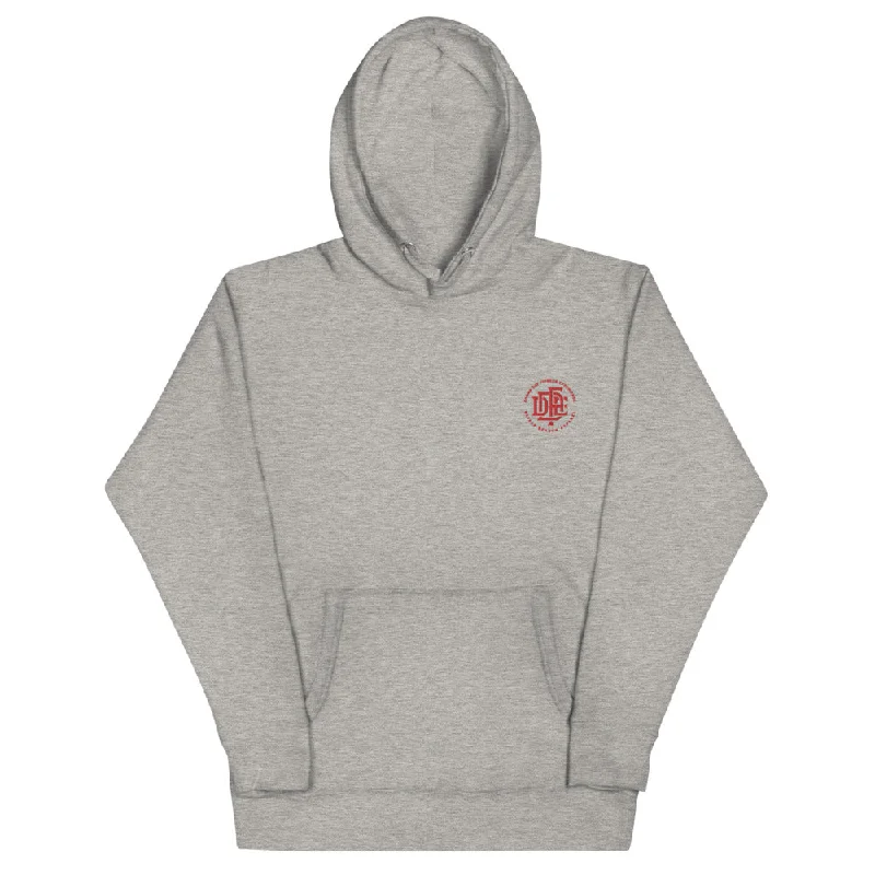 Premium Collection 'DDFE' Embroidered Heather Grey Hoodie Hoodie with Ribbed Hem Stretchable Secure