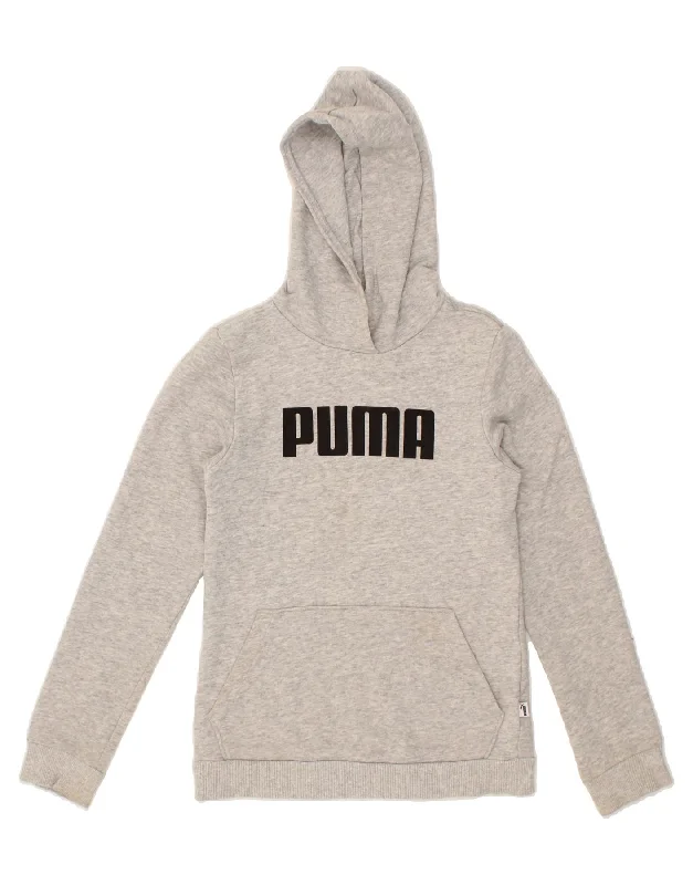 PUMA Boys Graphic Hoodie Jumper 11-12 Years Grey Polyester Hoodie with Patch Decorative Personalized