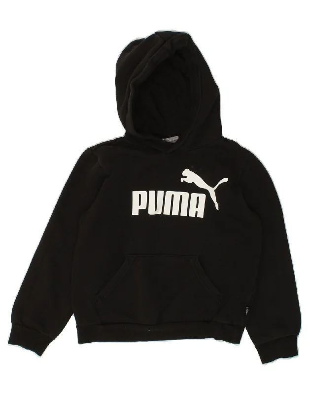 PUMA Boys Graphic Hoodie Jumper 9-10 Years Black Cotton Hoodie with Rolled Sleeves Casual Relaxed