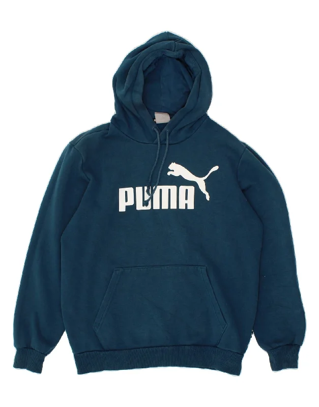 PUMA Mens Graphic Hoodie Jumper Small Blue Cotton Hoodie with Sequins Glamorous Eye-catching