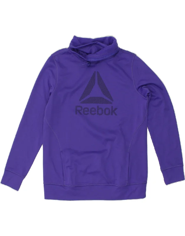 REEBOK Womens Graphic Sweatshirt Jumper UK 16 Large Purple Hoodie with Belted Waist Structured Tailored