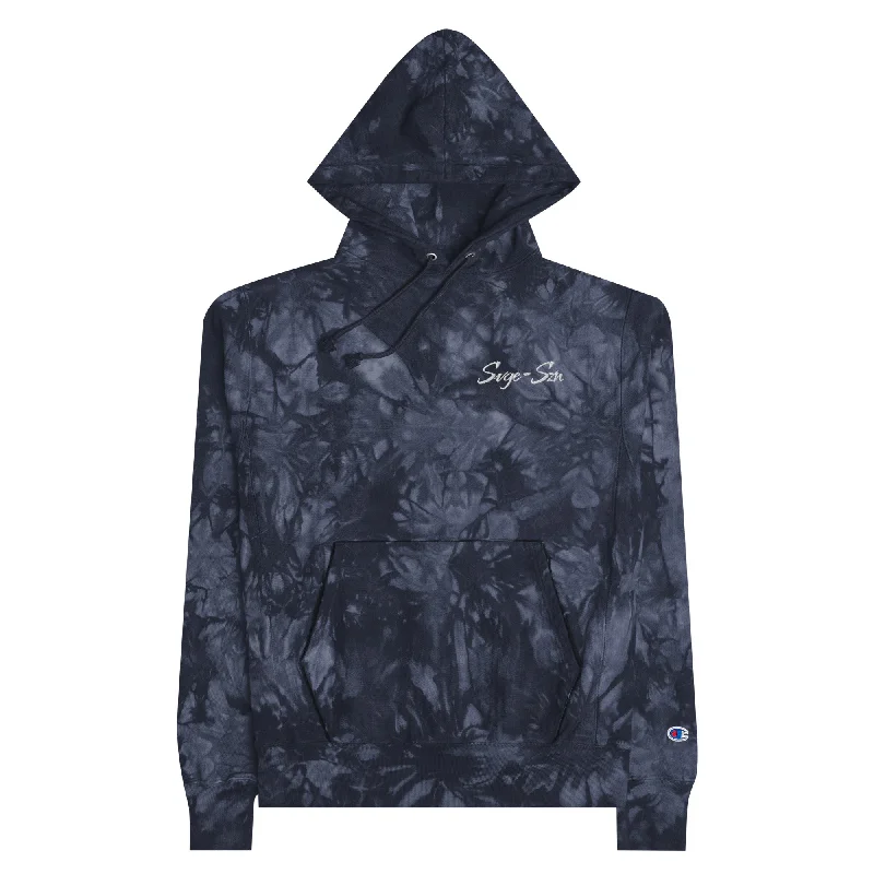 Signature SVGE x Champion Unisex Navy tie-dye Hoodie Hoodie with Contrast Stitching Detailed Premium