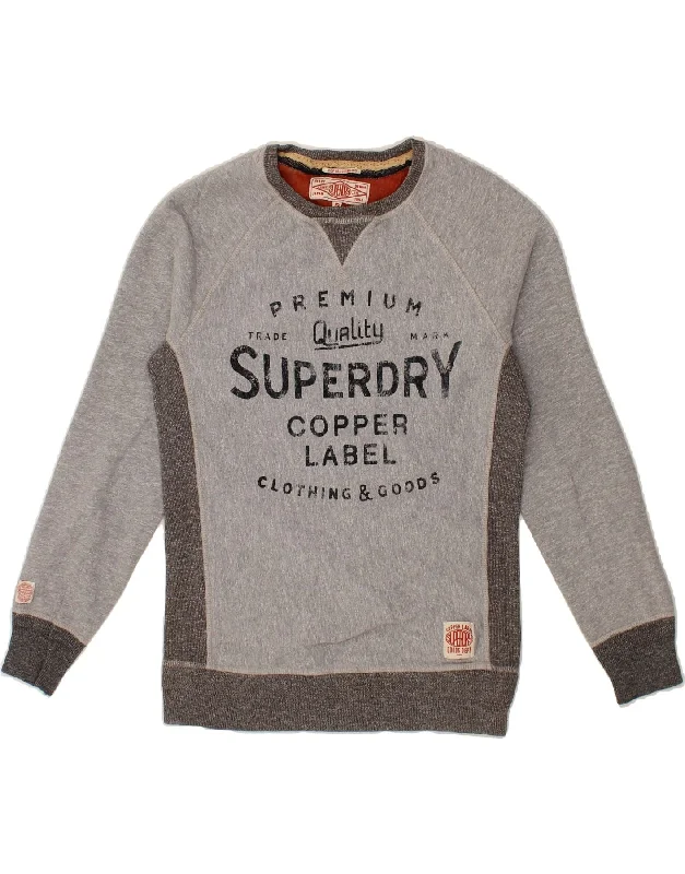 SUPERDRY Mens Graphic Sweatshirt Jumper Small Grey Colourblock Cotton Hoodie with Neon Bright Vibrant