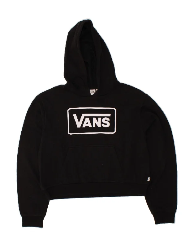 VANS Womens Oversized Crop Graphic Hoodie Jumper UK 14 Medium Black Cotton Hoodie with Back Slit Movement Comfort