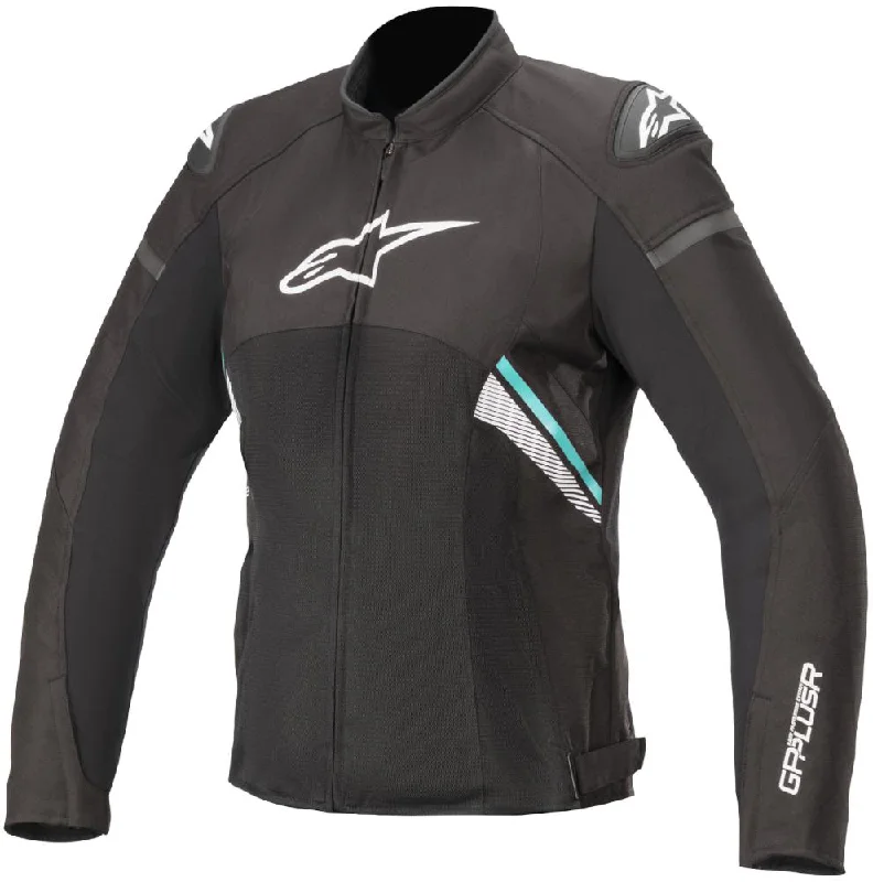 Alpinestars Women’s Stella T-GP Plus R v3 Airflow Black, White and Teal Textile Jacket Wool Jacket Cashmere Jacket Tweed Jacket