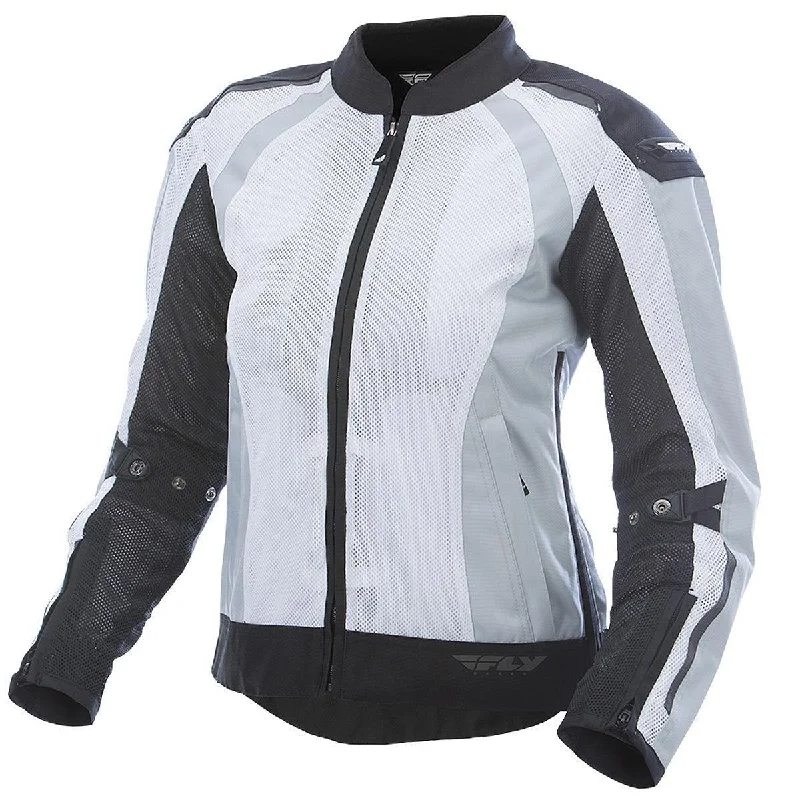 Close Out Fly Racing Coolpro 477-8056M Women's White/Black Mesh Jacket with Armor Embroidered Jacket Appliqued Jacket Beaded Jacket