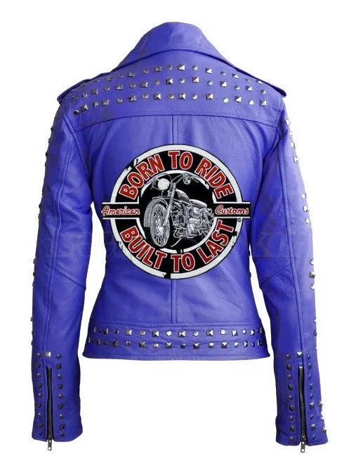 Purple Women Bikers Moto Leather Jacket Cotton Jacket Linen Jacket Terry Jacket