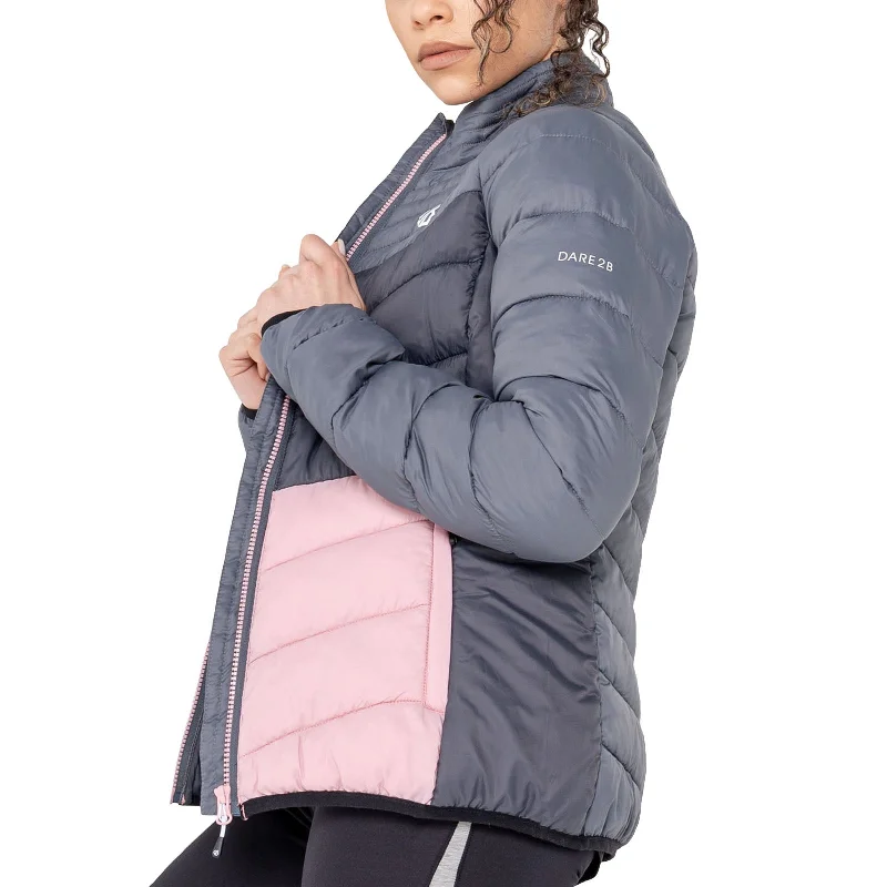 Dare 2b Womens Preact Quilted Outdoor Jacket - Powder Pink Collared Jacket Crew Neck Jacket Turtle Neck Jacket