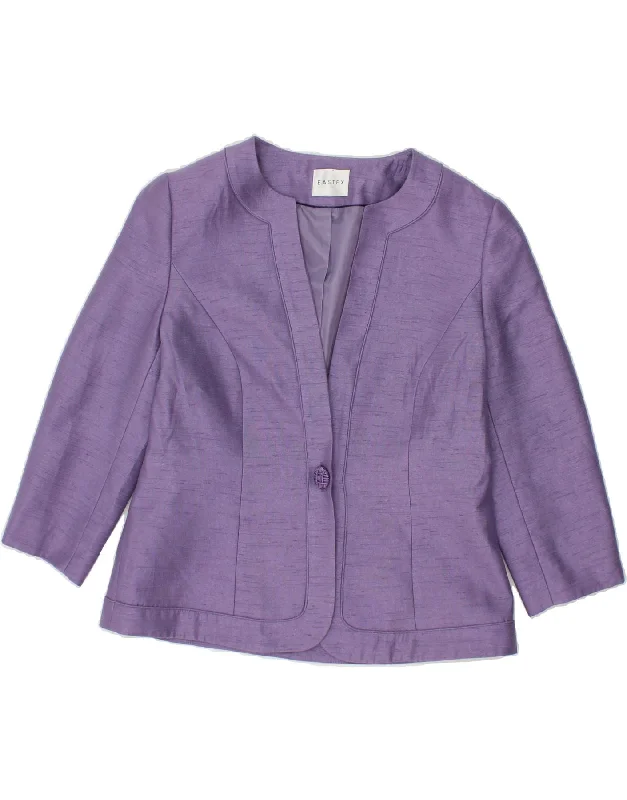 EASTEX Womens 1 Button 3/4 Sleeve Blazer Jacket UK 10 Small  Purple Cardigan Sweater Pullover