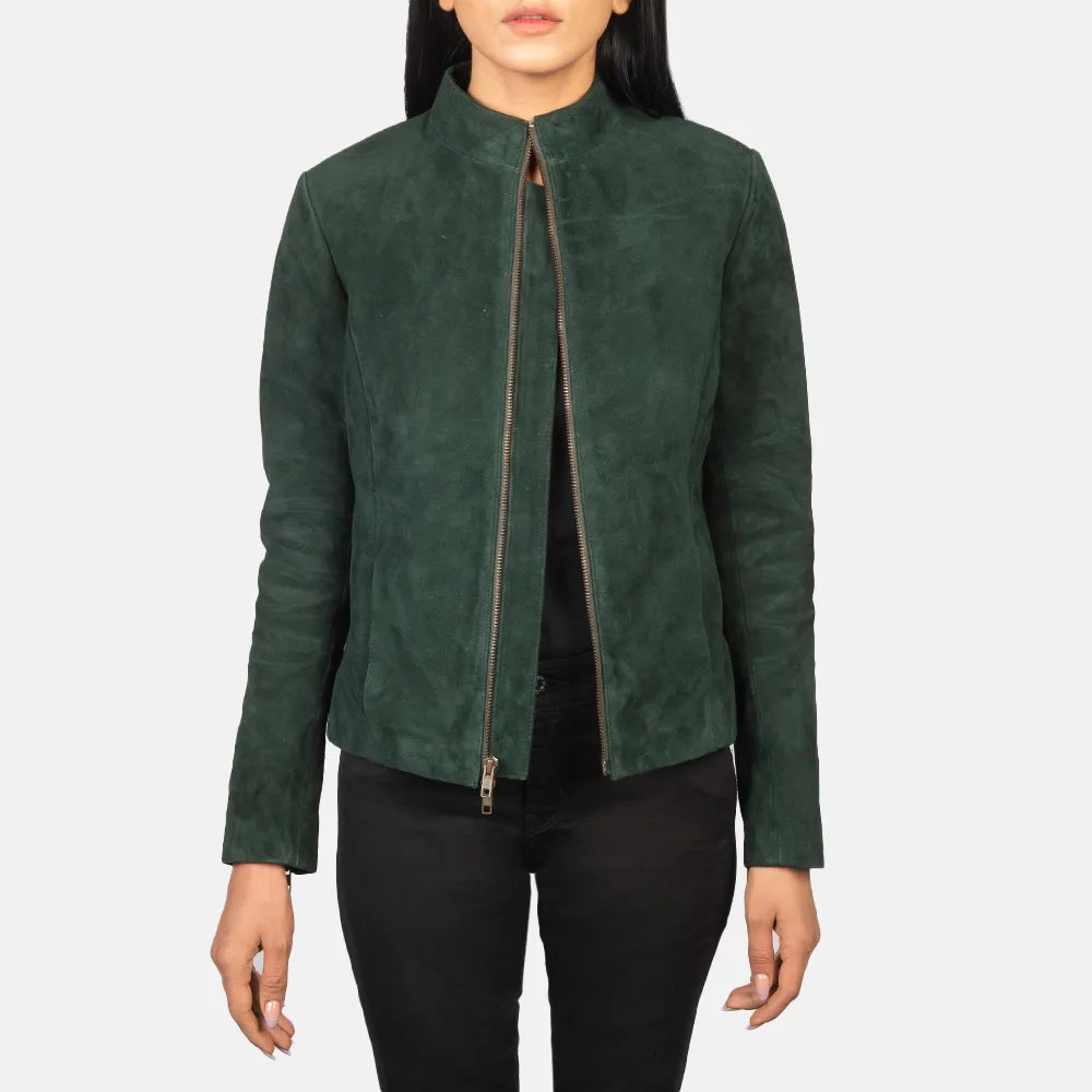 Green Suede Jacket Women's For Bikers Embroidered Jacket Appliqued Jacket Beaded Jacket