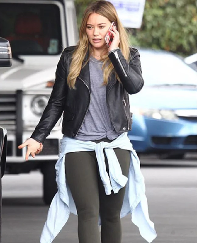 Hilary Duff Younger Black Leather Jacket Chenille Jacket Brocade Jacket Lace Jacket