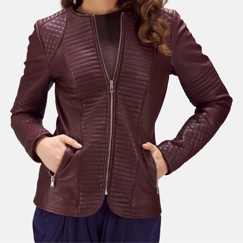 Leather Jacket Maroon - Quilted viscose lining Jersey Jacket Tulle Jacket Batik Jacket