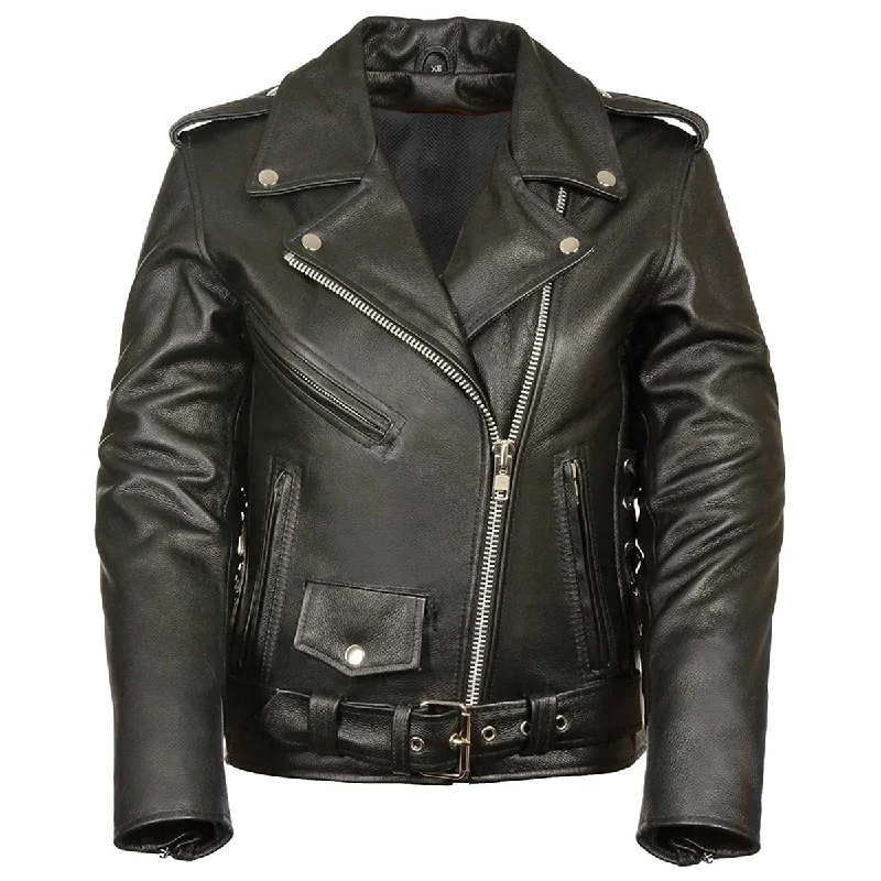 M-Boss Motorcycle Apparel BOS22506 Women's ‘Conceal and Carry’ Classic Biker Leather Jacket Zip Front Button Front Snap Front