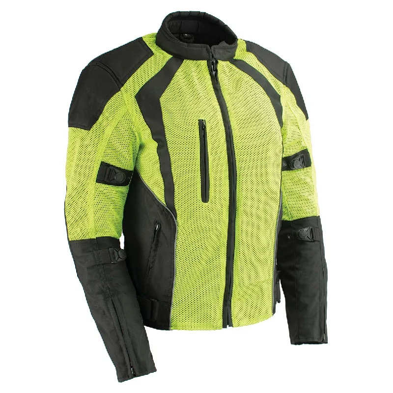 Milwaukee Leather MPL2793 High Vis Green with Black Armored Textile Motorcycle Jacket for Women - All Season Mesh Jacket Hoodie Zip-Up Jacket Button-Up Jacket