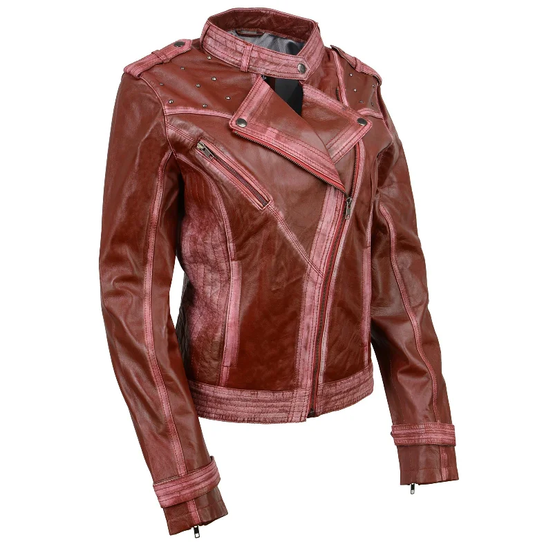 Milwaukee Leather SFL2840 Women's Maiden Maroon Premium Sheepskin Motorcycle Fashion Leather Jacket with Studs Striped Jacket Polka Dot Jacket Floral Jacket