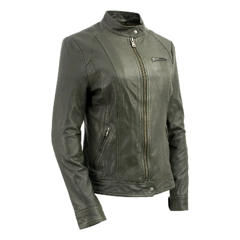 Milwaukee Leather Vintage SFL2811 Women's Olive Zipper Front Motorcycle Casual Fashion Leather Jacket Tailored Jacket Straight Jacket A-Line Jacket