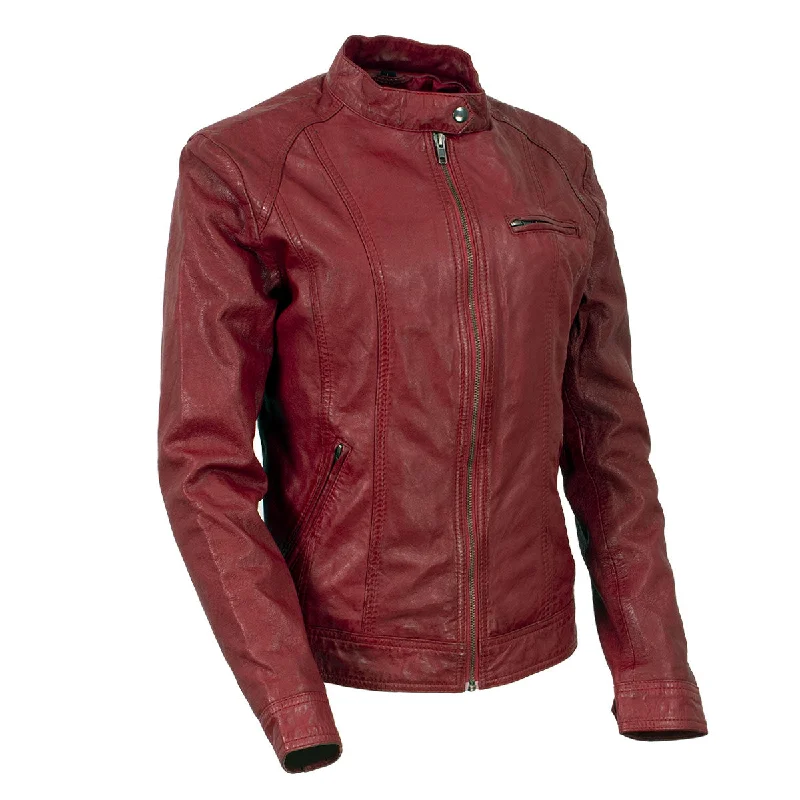 Milwaukee Leather Vintage SFL2811 Women's Red Zipper Front Motorcycle Casual Fashion Leather Jacket Wool Jacket Cashmere Jacket Tweed Jacket