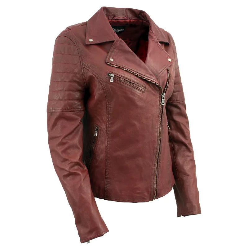 Milwaukee Leather Red Vintage Motorcycle Inspired Vegan Tan Fashion Leather Jacket for Women SFL2812 Nylon Fabric Polyester Fabric Spandex Fabric