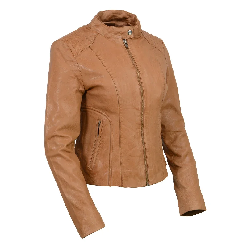 Milwaukee Leather Vintage SFL2814 Women's Cognac Leather Moto Style Fashion Jacket Anorak Shell Jacket Lightweight Jacket