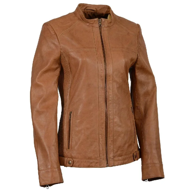 Milwaukee Leather SFL2855 Women's Saddle Zip Front Leather Jacket with Side Stretch Fitting Chenille Fabric Brocade Fabric Lace Fabric