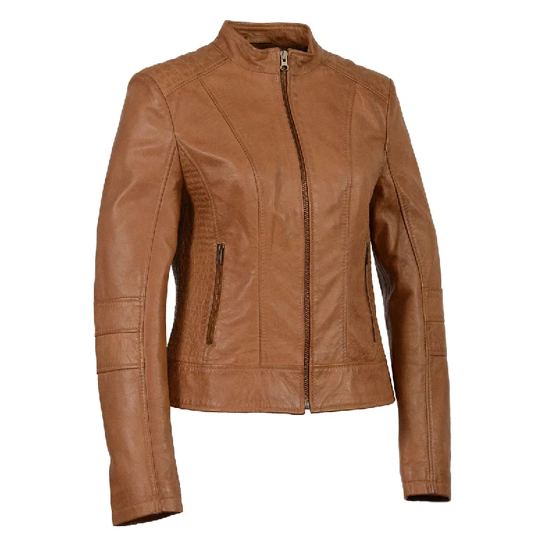 Milwaukee Leather SFL2860 Women's Saddle Zip Front Stand Up Collar Leather Jacket Wool Fabric Cashmere Fabric Tweed Fabric