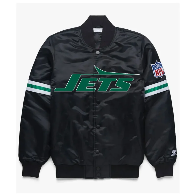 Ny Jets Black Starter Jacket Faux Fur Fabric Real Fur Fabric Shearling Fabric