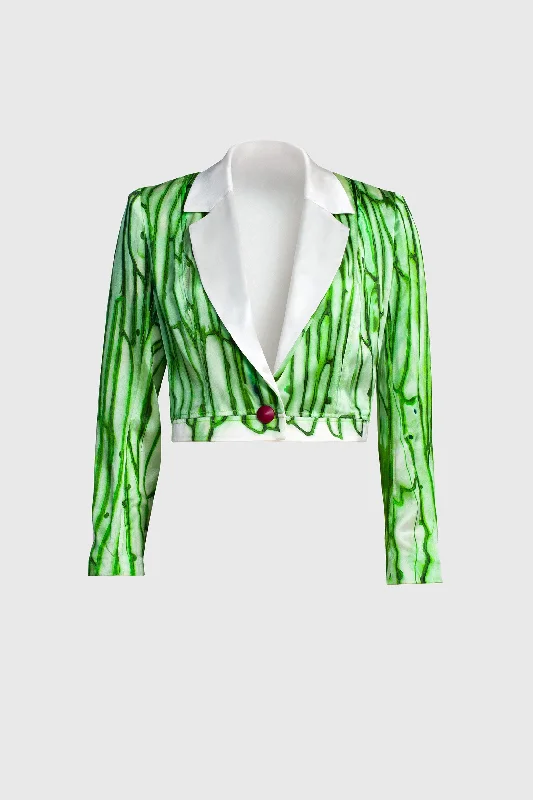 Printed Silk Jacket - Amoeba Green Wool Fabric Cashmere Fabric Tweed Fabric