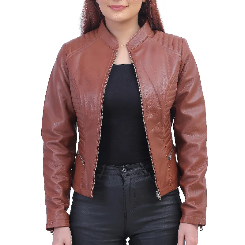 Rachel Womens Brown Padded Jacket Tailored Jacket Straight Jacket A-Line Jacket