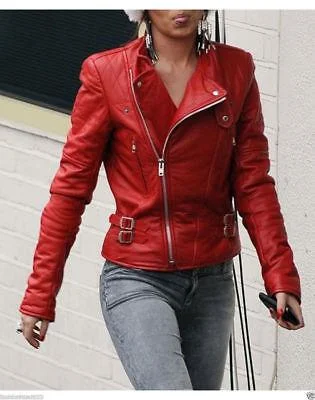 Red Women's Moto Lambskin Real Leather Jacket Motorcycle Slim fit Biker Jacket Oversized Jacket Tailored Jacket Straight Jacket