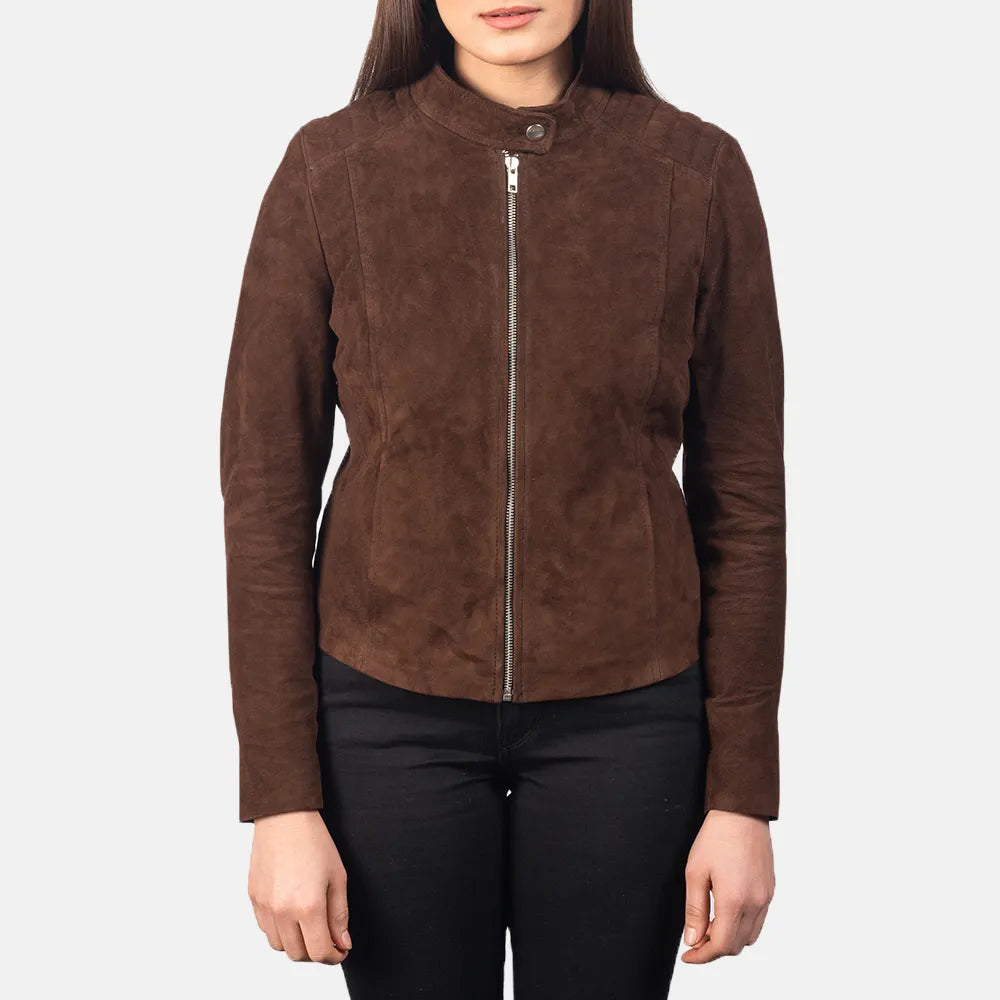 Suede Moto Jacket Women's in Dark Brown Satin Jacket Silk Jacket Chiffon Jacket