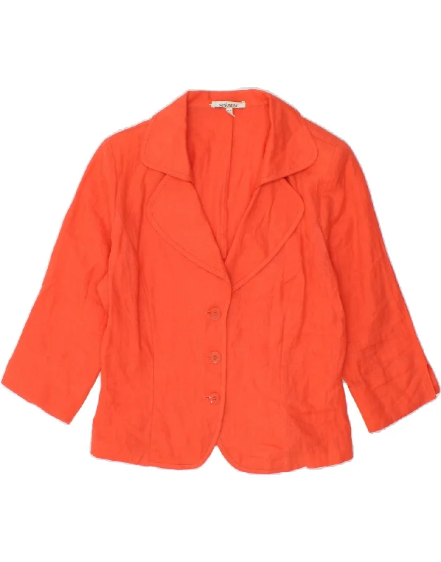 VINTAGE Womens 3 Button 3 Button Blazer Jacket UK 14 Medium  Orange Linen Nylon Fabric Polyester Fabric Spandex Fabric