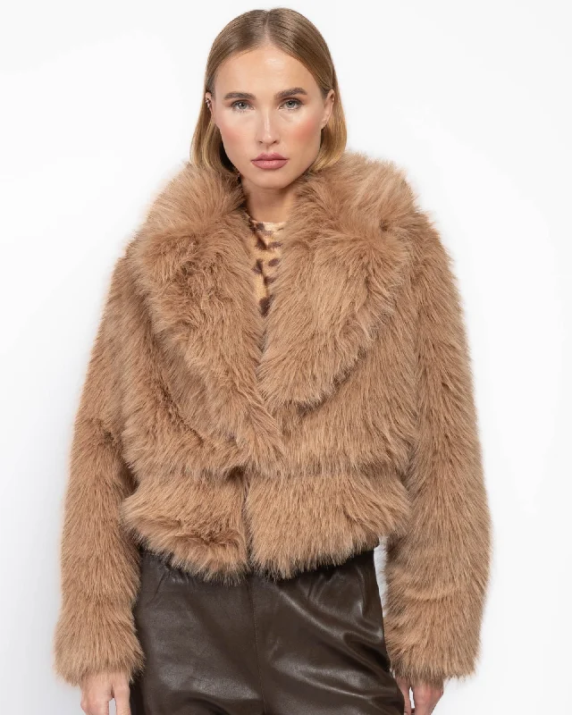 Faux Fur Bomber Jacket Zip Front Button Front Snap Front