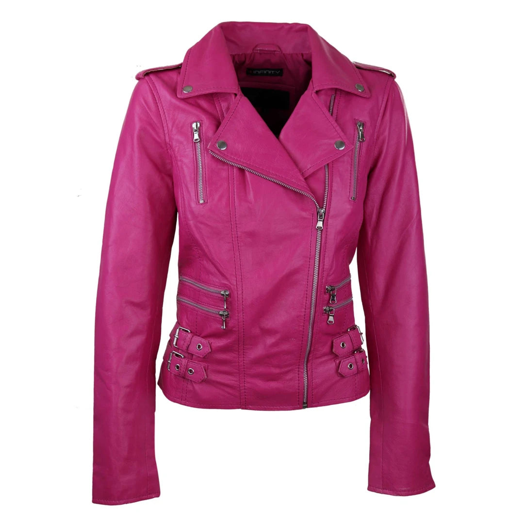 Women's Leather Pink Short Biker Jacket Fleece Jacket Down Jacket Parka