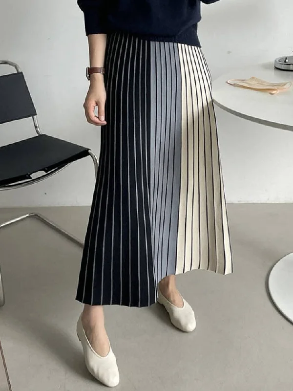 Autumn Winter Knitting Skirt High Waist Long Pencil Skirt Women Knitted Casual Vintage Maxi Skirt Vintage Warm Thick Midi Stripe leather skirt durable