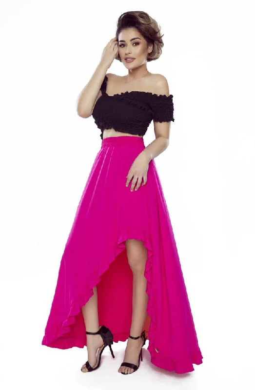 Bergamo 426-2 Asymmetrical maxi skirt with a frill - fuchsia denim skirt durable