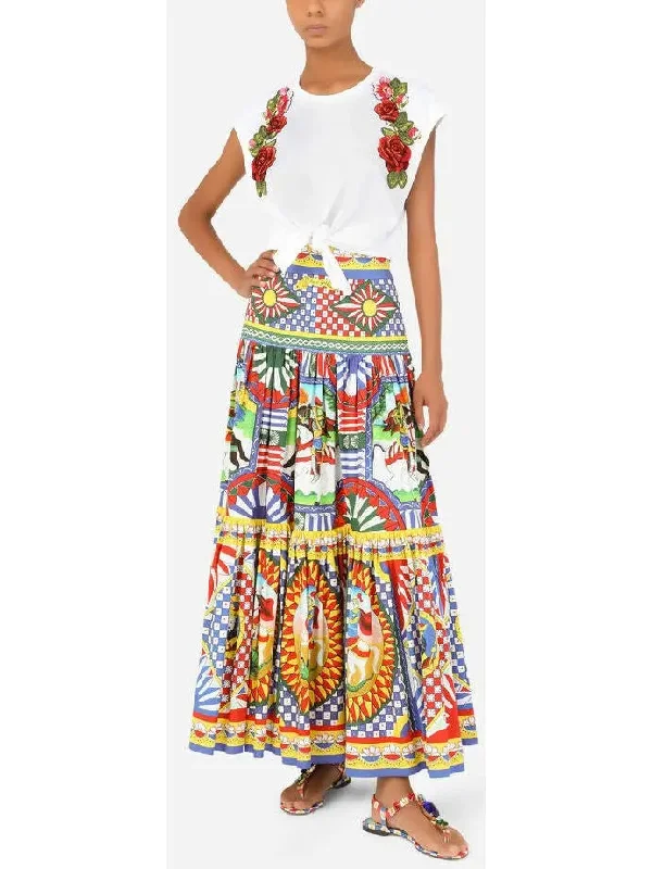 Carretto-Print Poplin Skirt linen skirt natural