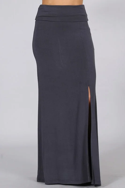 Chatoyant Basic Dark Grey Maxi Skirt leather skirt durable