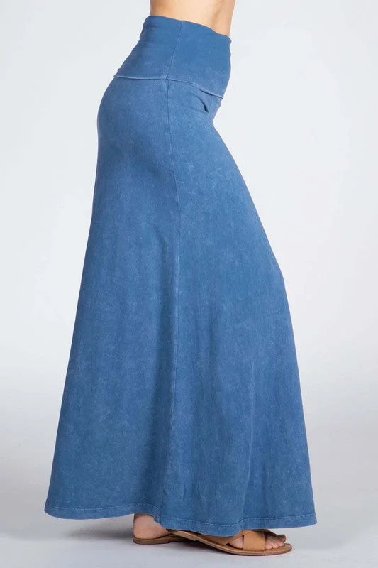 Chatoyant Mineral Wash Long Maxi Skirt Lt. Denim breathable skirt fabric