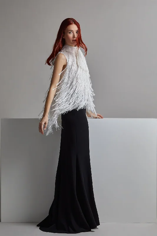 Feathered top with skirt leather skirt bold