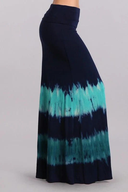 Chatoyant Navy Teal Tie Dye Maxi Skirt mini skirt trendy